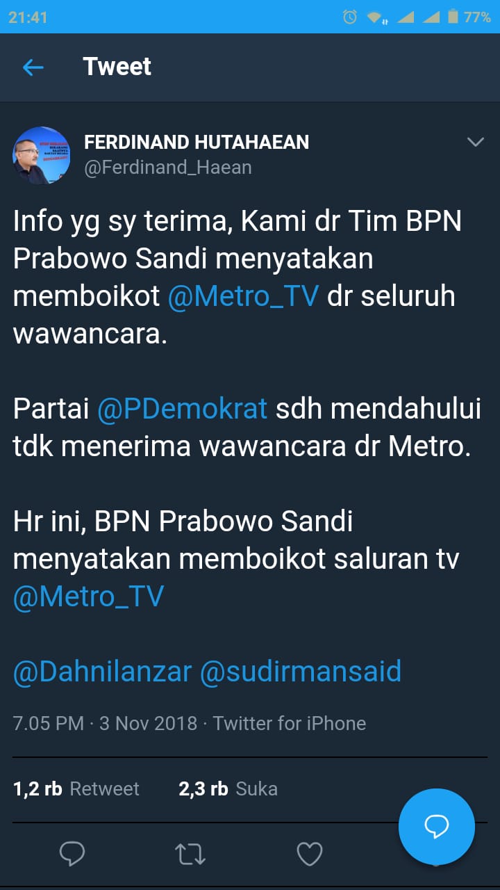 FerdinandHutaheanBpnDuetPrabowoSandiBoikotMetroTv FerdinandHutaheanBpnDuetPrabowoSandiBoikotMetroTv