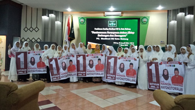 Muslimat Nahdatul Ulama Se-Kota Malang menyatakan dukungan penuh untuk pasangan calon nomor urut 1 Ya'qud Ananda Gudban dan Achmad Wanedi di Pilkada Kota Malang. (FOTO: Istimewa)