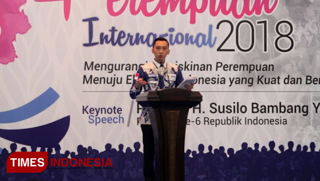 Ibas membuka seminar Nasional Hari Perempuan Internasional 2018  di gedung DPR/ MPR Jakarta yang diselenggarakan Fraksi PD DPR RI, Senin (19/3/2018). (FOTO: David For TIMES Indonesia)