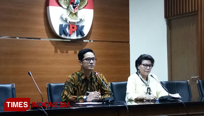 Wakil Ketua KPK Basaria Panjaitan dalam konferensi pers, Jakarta, Rabu (21/3/2018). (FOTO: Hasbullah/TIMES Indonesia)