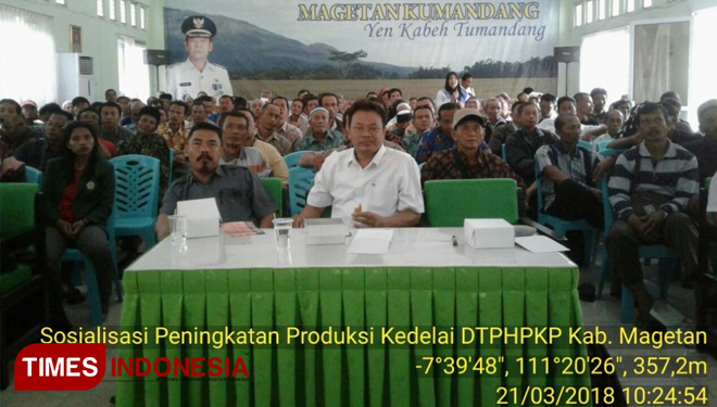 Para peserta kegiatan sosialisasi peningkatan produksi kedelai dalam rangka Upsus, Rabu (21/3/2018) di DTPHPKP Kabupaten Magetan. (FOTO: STPP Malang for TIMES Indonesia)