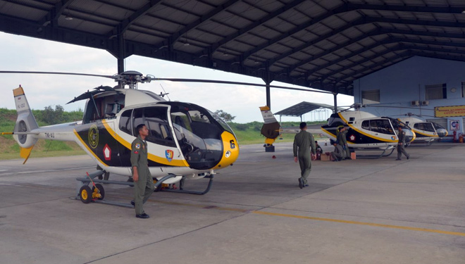 Helicopter EC 120B  Colibri dari Skadron Udara 7 akhirnya meneruskan latihan Navex nya ke Surabaya. (FOTO: Istimewa)
