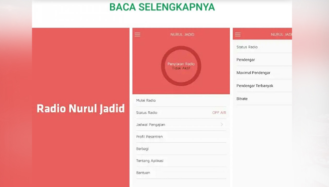 Tampilan aplikasi Radio Streaming pengajian Kitab Kuning di Pondok Pesantren Nurul Jadid (screen shoot)