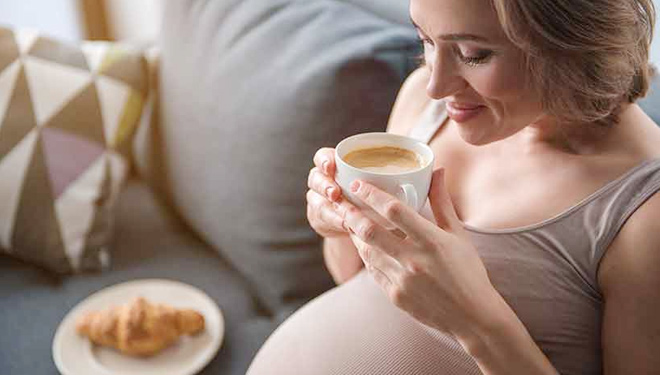 ILUSTRASI-Wanita hamil meminum kopi. (FOTO: Ibu Hamil)