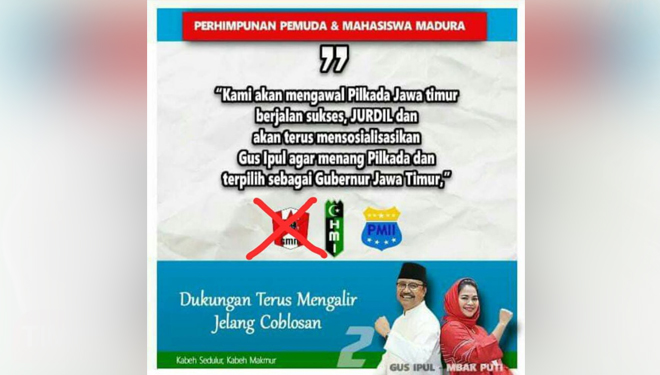 Pencatutan logo GMNI pada pamflet salah satu paslon Pilgub Jatim 2018. (FOTO: Istimewa for TIMES Indonesia)