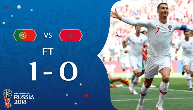 Portugal menang atas Maroko dalam penyisihan Grup B Piala Dunia 2018 di Luzhniki Stadium, Rusia Rabu (20/6/2018) malam. (FOTO: Official FIFA World Cup/Twitter)