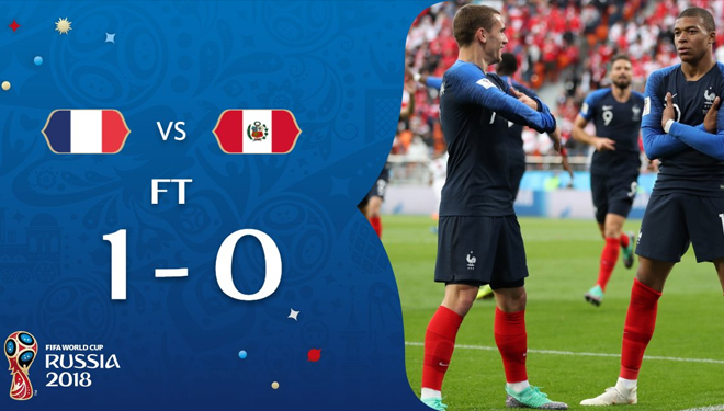 Prancis menang atas Peru di laga kedua Grup C Piala Dunia 2018. (FOTO: Official FIFA World Cup/Twitter)