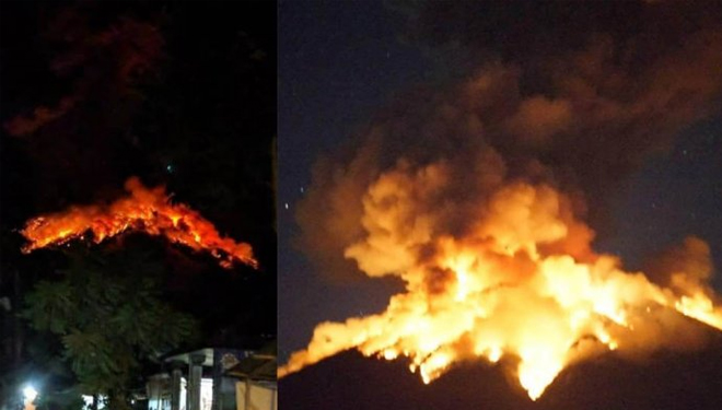 Kondisi Gunung Agung saat meletus disertai lava pijar. (FOTO: BNPB/Tribunnews)