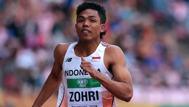 Atlet atletik Indonesia Lalu Muhammad Zohri meraih gelar juara pada nomor lari 100 meter putra dalam Kejuaraan Dunia Atletik U-20 yang berlangsung di Tampere, Finlandia, Rabu malam waktu setempat (11/07/2018). (FOTO: IAAF)