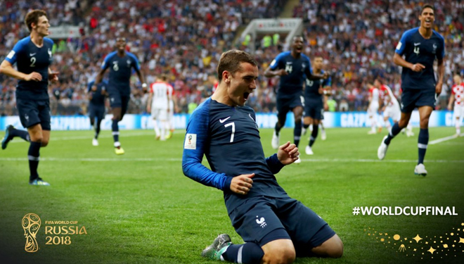 Pemain Timnas Prancis saat selebrasi gol. (FOTO: @FIFAWorldCup/Twitter)
