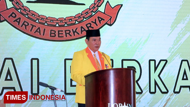 Ketua Umum Partai Berkarya Hutomo Mandala Putra alias Tommy Soeharto saat mrmbuka acara pendidikan dan pelatihan calon legilsatif Berkarya, Bogor, Minggu (22/7/2018). (FOTO: Hasbullah/TIMES Indonesia)
