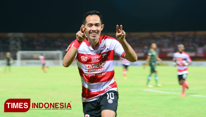 Slamet Nurcahyo, pemain Madura United dalam sebuah laga di Liga 1. (FOTO: Dok TIMES Indonesia)
