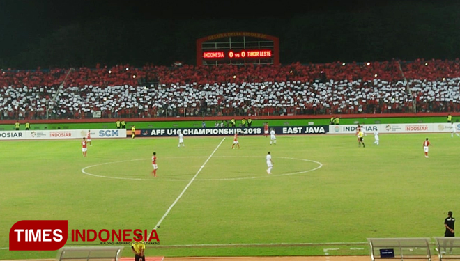 Pertandingan Timnas Indonesia melawan timnas Timor Leste. (FOTO: Dok. TIMES Indonesia)