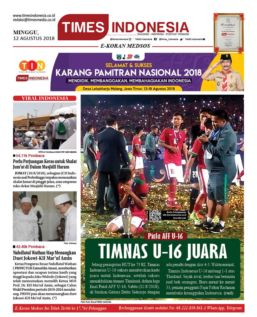 Edisi Minggu 12 Agustus 2018 Times Indonesia