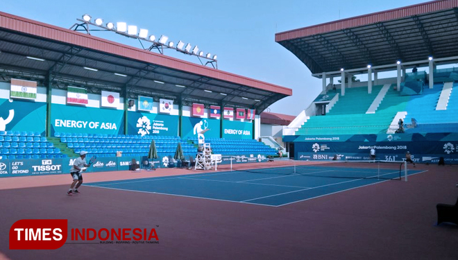 Sesi Latihan Atlet Tenis di JSC, Palembang. (FOTO: Rochman/TIMES Indonesia)