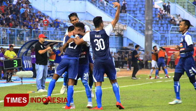 Selebrasi Pemain Arema FC. (FOTO: Dok. TIMES Indonesia)