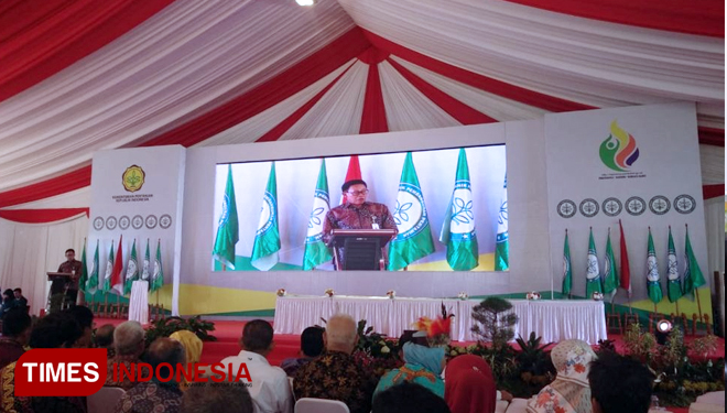 Kepala BPPSDMP Kementan RI, Momon Rusmono saat launching Polbangtan di Bogor, Selasa (18/9/2018). (FOTO: Humas Polbangtan Malang for TIMES Indonesia)