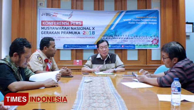 Konferensi pers di Kantor Kwarnas Gerakan Pramuka, Jl. Medan Merdeka Timur No. 6 Jakarta Pusat, Rabu (19/9/2018). (FOTO: AJP/TIMES Indonesia)