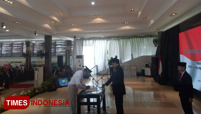 Pelantikan Hadi Prabowo sebagai Penjabat Gubernur Sumsel (FOTO: Fuad/TIMES Indonesia)