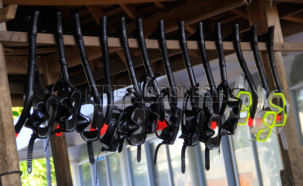 Peralatan snorkling yang bisa di sewa wisatawan untuk melihat cantiknya karang dan ikan di sekitar pantai. (Foto : Tria Adha/ TIMES Indonesia).