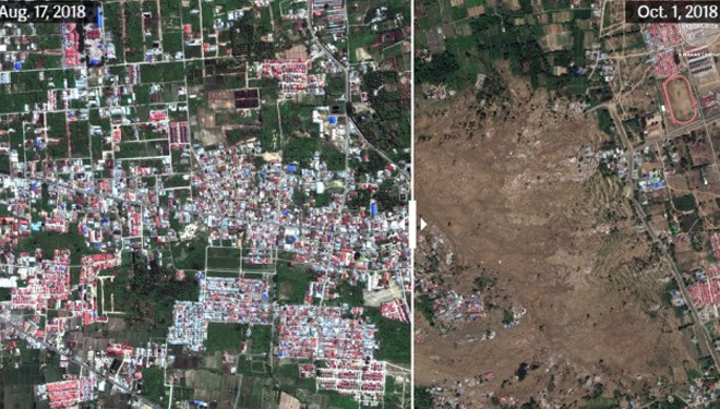 Ilustrasi citra satelit gempa Sulteng (Foto: digitalglobe dari inarisk.bnpb.go.id)