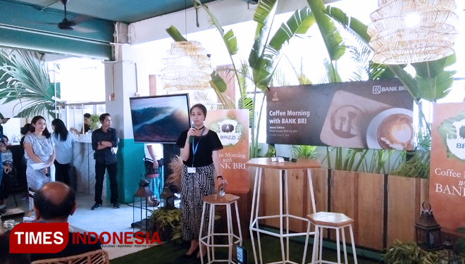 Handayani Direktur Konsumer BRI, saat memberikan sambutan di Kenja Square, Nusa Dua, Badung, Bali. Kamis (11/10/2018). (FOTO: Khadafi/TIMES Indonesia)