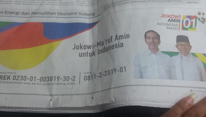 Iklan Rekening Jokowi-Ma'ruf di salah satu media cetak nasional.