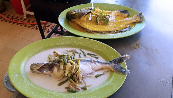 Patin Ndower, menu pedas Warung Gule Kepala Ikan Mas Agus cabang Malang. (FOTO: Istimewa)