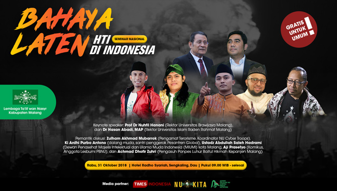 Pamflet Seminar Nasional Bahaya Laten HTI di Indonesia. (Grafis: Dena Setya Utama/TIMES Indonesia)