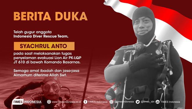 Syachrul Anto (48), anggota Indonesia diver rescue, penyelam yang tergabung dalam tim Basarnas meninggal saat bertugas, Jumat 2 November kemarin. (Grafis: Dena/TIMES Indonesia)