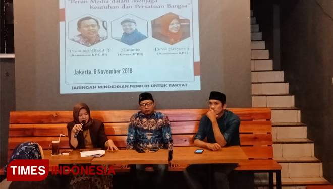 Diskusi Publik 'Peran Media dalam Menjaga Keutuhan dan Persatuan Bangsa' di kawasan Matraman, Jakarta Timur, Kamis (8/11/2018). Foto: Rahmi Yati Abrar/TIMES Indonesia