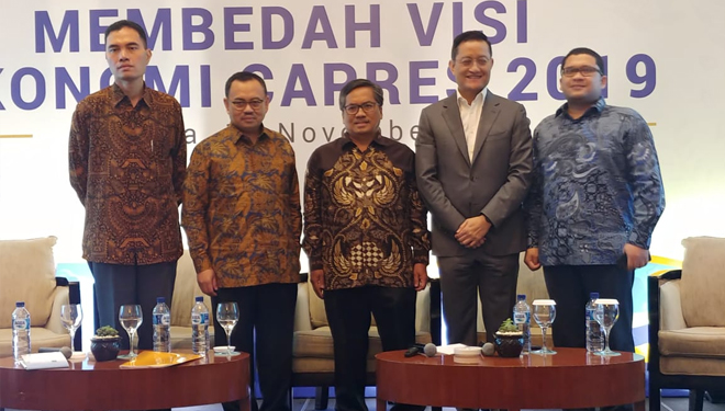 Direktur Materi Debat dan Kampanye Badan Pemenangan Nasional (BPN) Prabowo-Sandi, Sudirman Said dalam diskusi Membedah Visi Ekonomi Capres 2019 yang diselenggarakan Habibie Center, Senin (12/11/2018) di Jakarta.