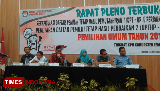 Rapat pleno terbuka Penetapan DPT HP Kedua oleh KPU Jember. (Foto: Sofy/TIMES Indonesia)
