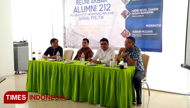 Diskusi bertajuk 'Reuni Akbar Alumni 212, Melacak Motif, Menimbang Implikasi Sosial Politik' di Whiz Hotel, Cikini, Jakarta Pusat, Jumat (16/11/2018). (FOTO: Rahmi Yati Abrar/TIMES Indonesia)