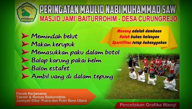 Masjid Jami Baiturrahim, Curungrejo, Kepanjen, Malang, Jawa Timur gelar meriah acara Peringatan Maulid Nabi Muhammad SAW (Foto: istimewa)