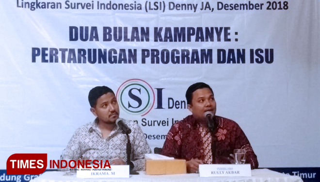Rilis hasil survei LSI di kantor LSI, Graha Dua Rajawali, Rawamangun, Jakarta Timur, Kamis (6/12/2018). (FOTO: Rahmi Yati Abrar/TIMES Indonesia)