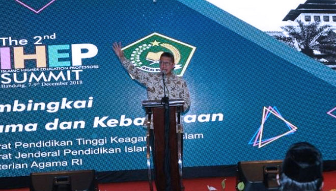 Menteri Agama Lukman Hakim Saifuddin, saat membuka acara The 2nd Islamic Higher Education Professors (IHEP) Summit di Bandung, Sabtu (8/12) (Foto: Nu Online)