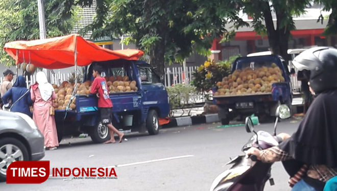 Puluhan Pikap liar di jalan seputar Alun-Alun Sidoarjo. (FOTO: Damar Huda/TIMES Indonesia)