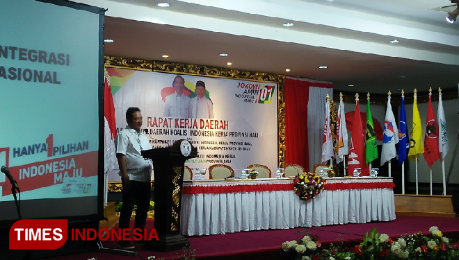 Tim kampanye daerah koalisi Indonesia kerja Provinsi Bali mengadakan Rakerda yang dihadiri oleh seluruh perwakilan Partai koalisi pasangan Capres dan Cawapres Joko Widodo (Jokowi) dan Ma'ruf Amin. Minggu (16/12/2018). (FOTO: Khadafi/TIMES Indonesia)