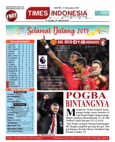 Edisi Senin, 31 Desember 2018, E-Koran Medsos
