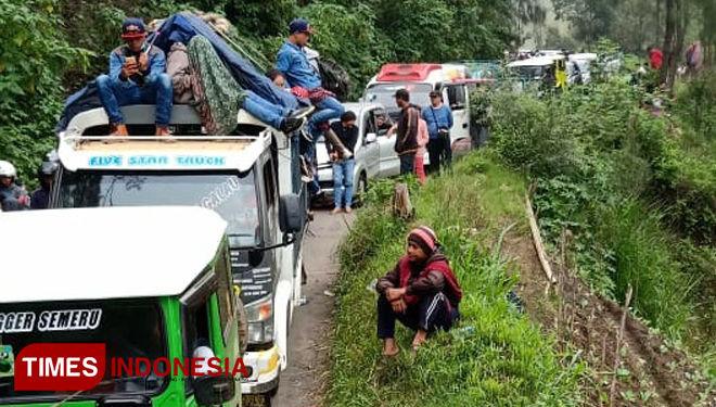 Antrean kendaraan di jalur menuju Bromo dan Puncak Seruni Poin. (FOTO: C. Umam for TIMES Indonesia)
