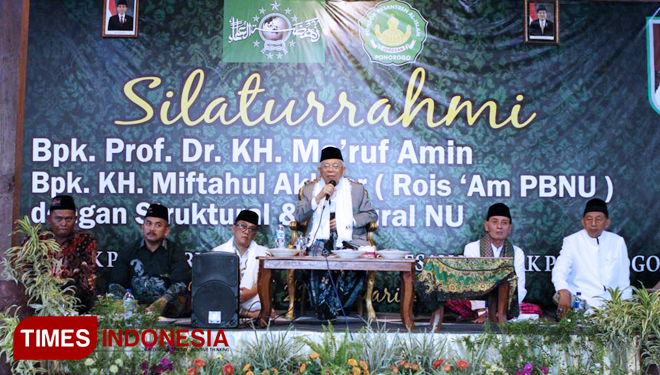Cawapres KH Ma'ruf Amin di Pondok Pesantren Al-Islam, Joresan, Mlarak, Ponorogo, Jawa Timur. (FOTO: Monang Sinaga for TIMES Indonesia).