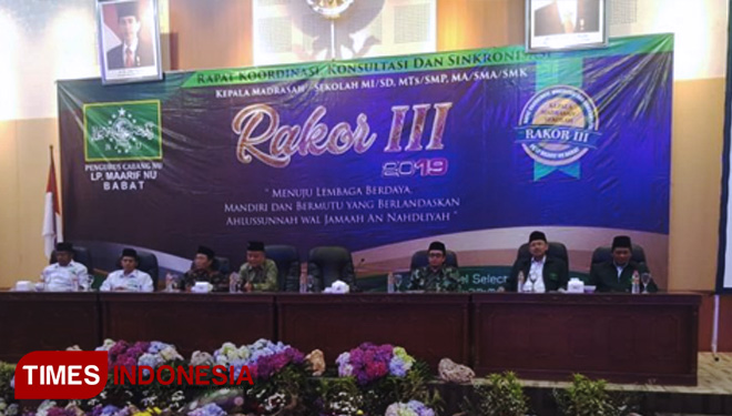 Rapat Koordinasi seluruh jajaran PC LP Maarif NU Babat di hadiri Suriyah dan Tanfidziyah. (FOTO: AJP/TIMES Indonesia)