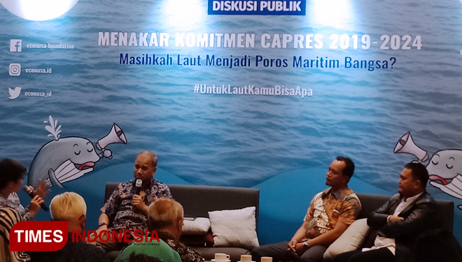 Diskusi bertajuk 'Menakar Komitmen Capres 2019-2024: Masihkah Laut menjadi Poros Maritim Bangsa?' di kawasan Menteng, Jakarta Pusat, Selasa (12/2/2019). (FOTO: Rahmi Yati Abrar/TIMES Indonesia)