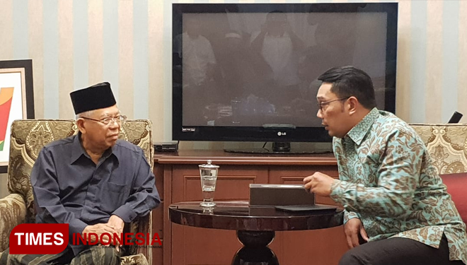 Gubernur Jawa Barat, Ridwan Kamil saat bersilaturahmi ke kediaman KH Ma'ruf Amin, Jakarta. (FOTO: Hasbullah/TIMES Indonesia).