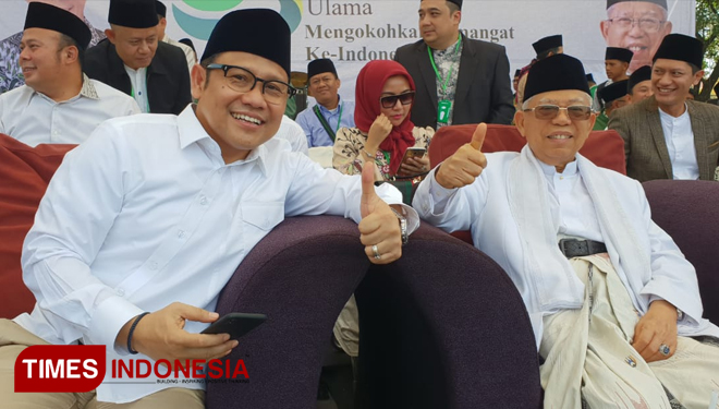 Cawapres nomor urut 01, KH Ma'ruf Amin, bersama Ketum PKB, Muhaimin Iskandar. (FOTO: Monang Sinaga for TIMES Indonesia).