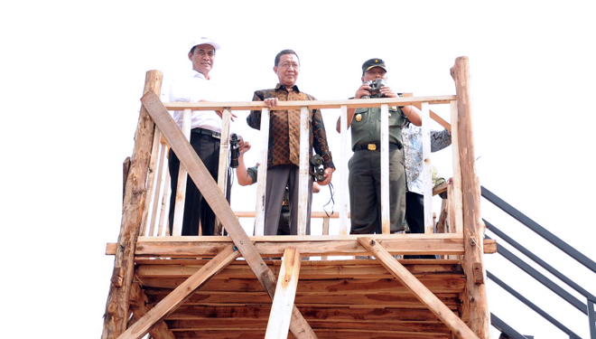 Menteri Pertanian, Amran Sulaiman, didampingi Waaster KSAD dan Bupati Tuban, meninjau lokasi panen raya di Tuban, Jumat (15/2/2019). (FOTO: Istimewa/TIMES Indonesia)