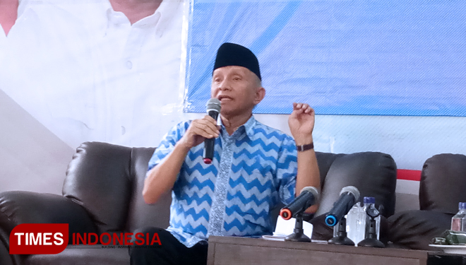 Ketua Dewan Pertimbangan PAN, Amien Rais dalam diskusi bertajuk ''Tolak Money Politics' di Kantor Seknas Prabowo-Sandi, Jakarta. (FOTO: Hasbullah/TIMES Indonesia).