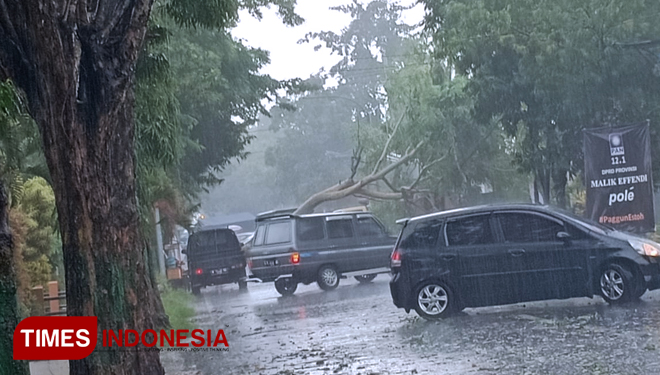 Bencana alam akibat hujan lebat disertai angin kencang di Kabupaten Sumenep, Rabu (13/03/2019) kemarin. (FOTO: Ach. Qusyairi Nurullah/Times Indonesia)