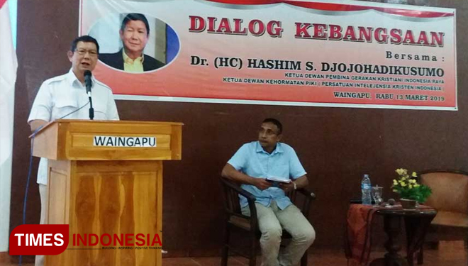 Ketua Dewan Pembina Partai Geridra Hasyim Djojohadikusumo saat melakukan Dialog Kebangsaan(FOTO:Habibudin/TIMES Indonesia)